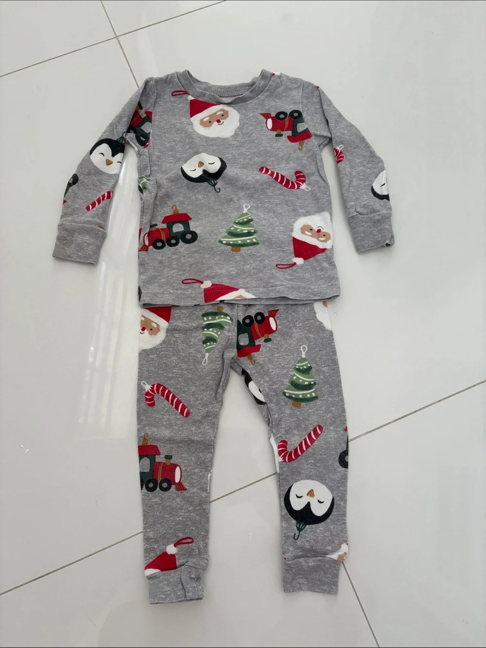 Carter's Christmas Pajamas with Santa, Tree & Penguin Print 18M